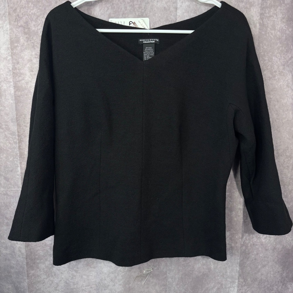 NWT DONCASTER Italian‎ Women's Size 12 Black Wool  Zip 3/4 Sleeve Top MSRP $295